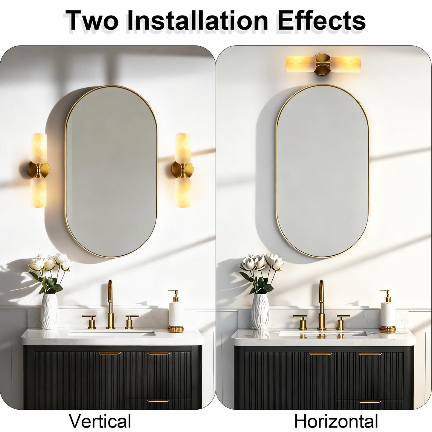 YMDHFS Natural Alabaster Wall Sconce Light Marble Wall Light Bathroom Vanity Sconce Mid Century Stone Wall Mount Light Gold Wall Light Fixture for Bedroom Living Room Kitchen Cafe Stairs