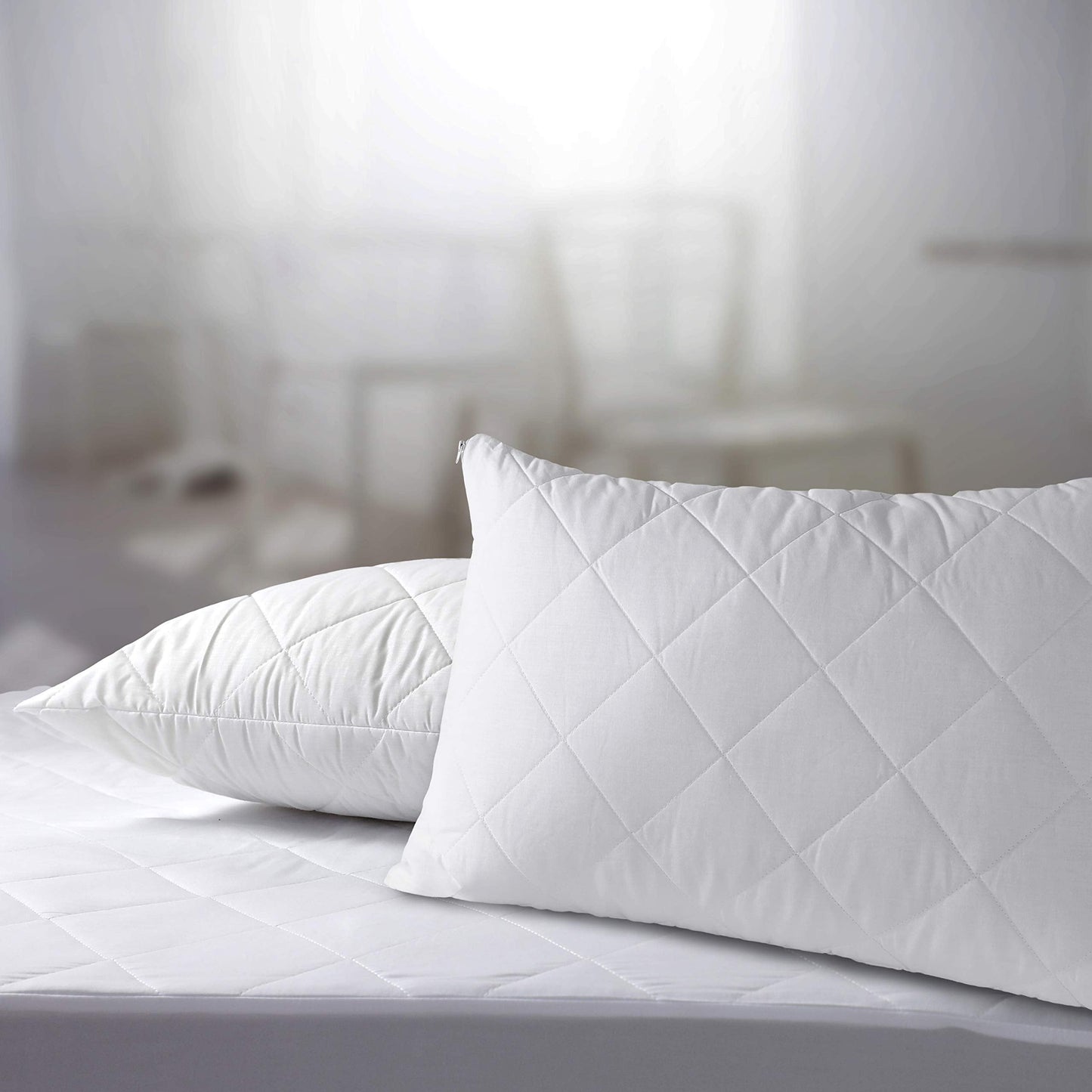 Adam Home Pillows 2 Pack Hotel Quality with Quilted Cover Hypoallergenic & Dust Mite Resistant Filling – Ideal for Stomach, Back and Side Sleepers Down Alternative Hotel Pillows