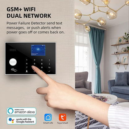 WiFi and 4G GSM (2nd GEN) Home Security Alarm System, Door/Window Sensor (x7) 3 Motion Detector with Smart Life and Tuya App Alert, Works with Google Assistant and Alexa (WIFI-GSM-4G)