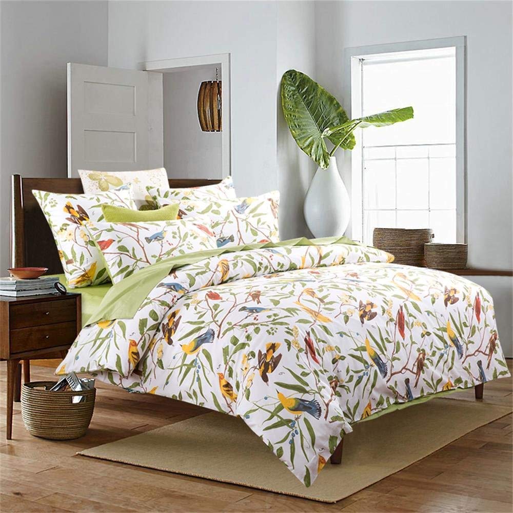 Brandream Duvet Cover Set King Size Pastoral Style 3 Piece Branches Birds Floral Print Classy Luxurious Farmhouse Bedding, Green