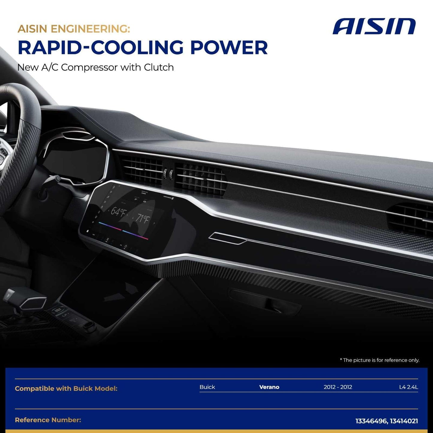 AISIN AFTERMARKET ACCGM-00600 Air Conditioner AC Compressor - Compatible with Buick Verano 2012 2.4L - with 4-Pulley Groove, with Clutch