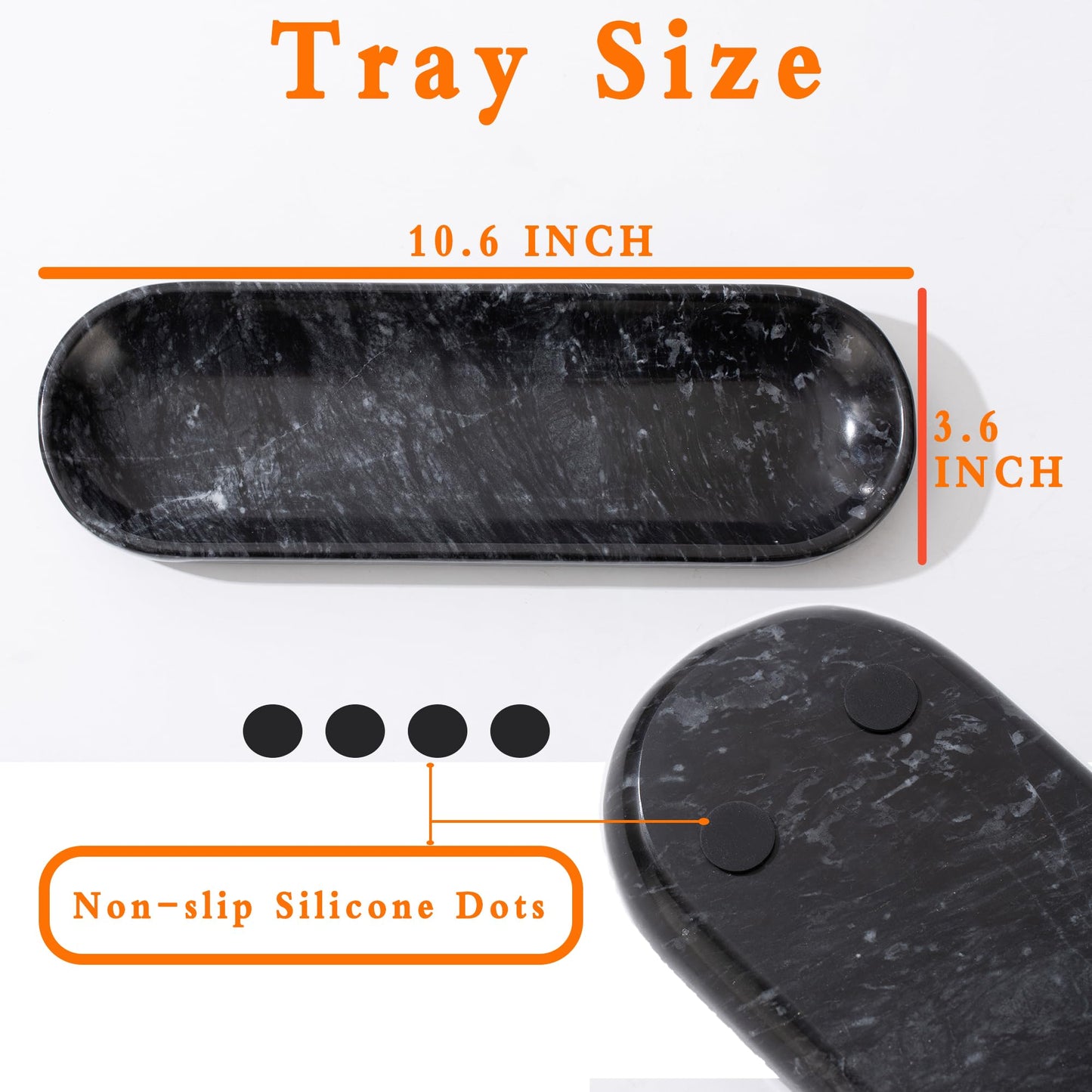 10.6’’ Marble Tray, Decorative Bowl for Home Decor, Natural Marble Key Bowl, Candy Bowl, Decorative Tray for Entryway Table, Vanity and Bathroom Countertop(Black)