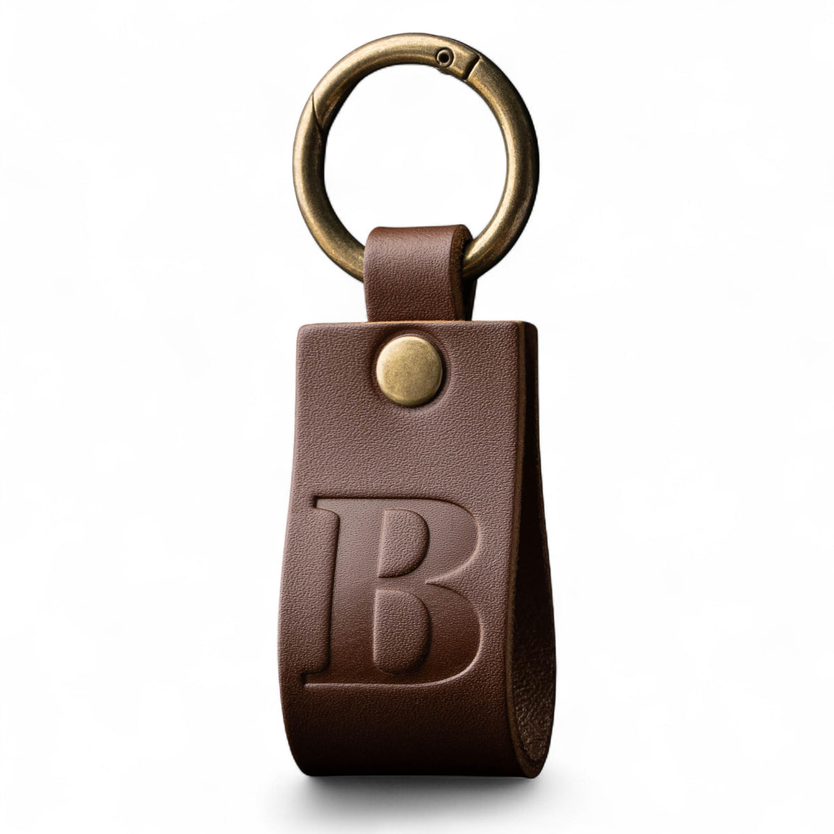 MAGOR Full Grain Leather Initial Keychain for Men Women, Personalized Alphabet Keychain, Brown Leather Gift for Him Her Dad (Brown B)