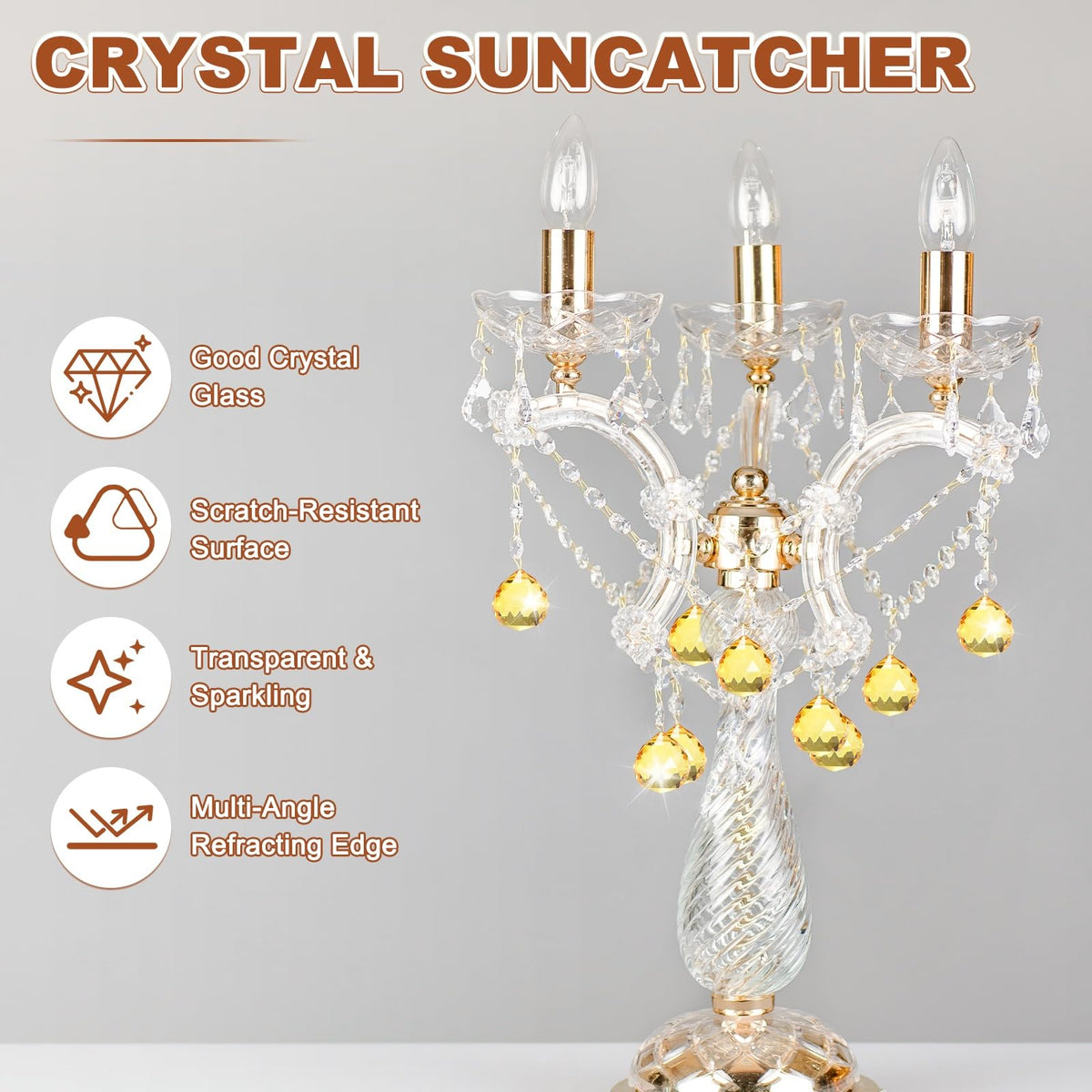 M METERXITY 12-Pack Crystal Ball Prisms, 33.5mm/1.32 Inch Chandelier Pendant Maker Hanging Crystals Chandelier Prisms for Home/Windows/Garden/DIY Decoration[Golden Yellow]