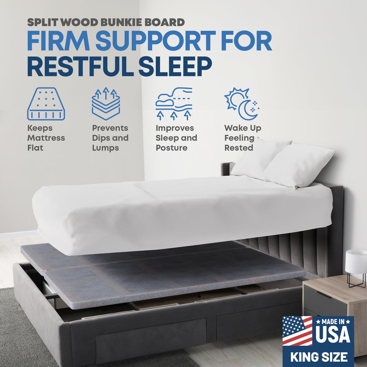 Greaton, 1.5" Split Wood Bunkie Board King Size Bed, Under Mattress Support, Fully Assembled, Fabric Ventilation Cover-Replaces Wooden Slats or Box Spring for Bed Frames