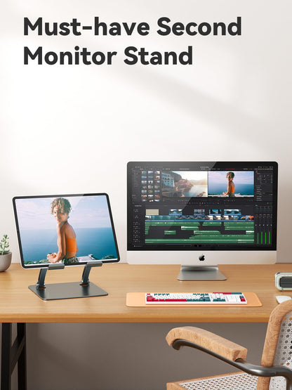 tounee Tablet Holder Stand, Dual Rod Adjustable Aluminum Desktop Stand, Compatible with 4.7-16.9" iPads, Surface Tablets, Portable Monitors, Kindle & More (Gray)