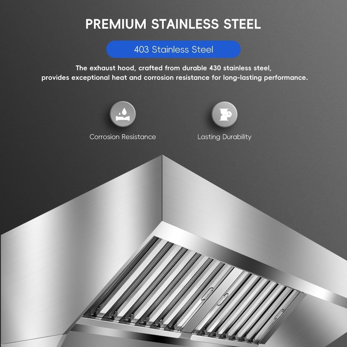7FT Heavy-Duty Commercial Exhaust Hood – 201 Stainless Steel Wall-Mount Kitchen Ventilation with 4 Detachable u-Shaped Grease Filters, Rust-Resistant for Restaurant, Food Truck, Concession Trailer & c