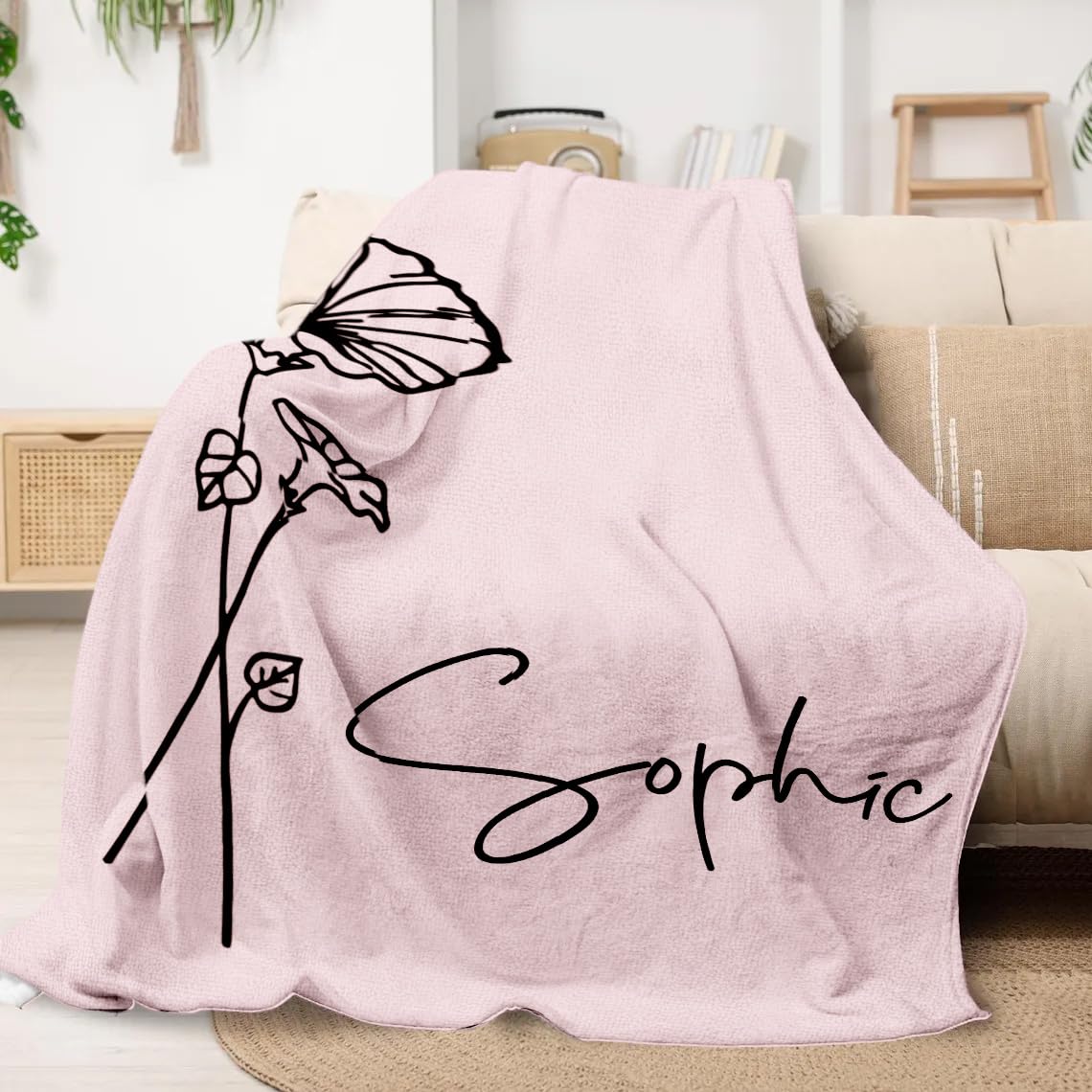 Erostars Ships Next Day, Mothers Day Personalized Blanket Gifts for Mom, Grandma, Handmade Custom Name Blankets with Birth Month Flowers, Customized Blankets and Throws for Girls Birthday Gifts