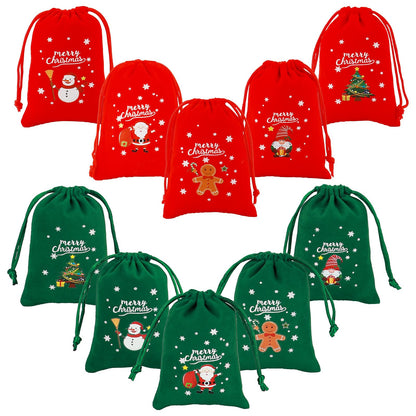 Tapleap Christmas Bags with Drawstring - 10Pcs 3x4 Red and Green Velvet Cloth for Wrapping Dice, Jewelry, Party Favors or Gifts for Friends, Children, Customers