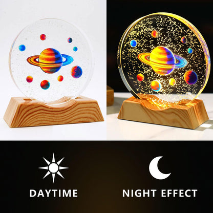 BJSYLTEK 3D Crystal Space Night Light, Saturn Planetary Galaxy Lamp for Kids & Space Lovers, LED Cosmic Decor Nightlight as Astronaut Gift for Bedroom/Desk（10cm/3.94in）