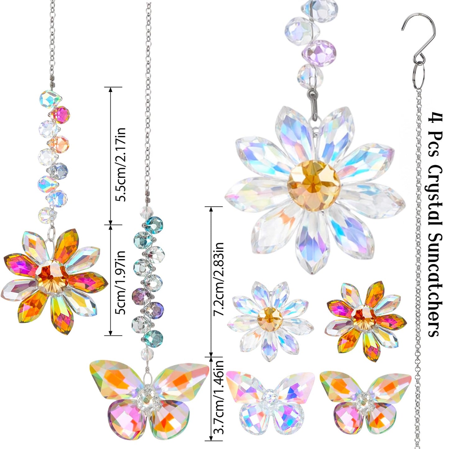Hoemwarm 4 PCS Crystal Suncatchers 2PCS Butterfly 2PCS Flower Window Hanging Ornaments Rainbow Maker for Indoor Outdoor Garden Wedding Decor Gifts