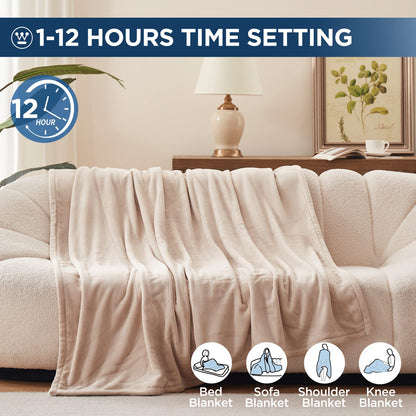 Westinghouse Electric Blanket Heated Throw, Super Cozy Soft Flannel 50"" x 60"" Heated Throw with 6 Fast Heating Levels & 2-10 Auto-Off, Machine Washable, ETL&FCC Certification, Navy Blue