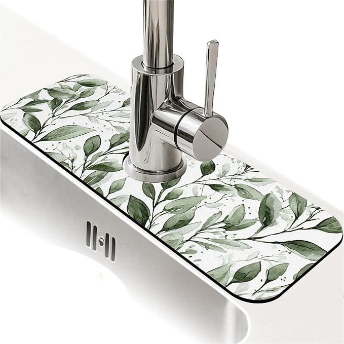 Kitchen Sink Splash Guard，Watercolor-sage foliage Faucet Mat Sink Gadgets-Super