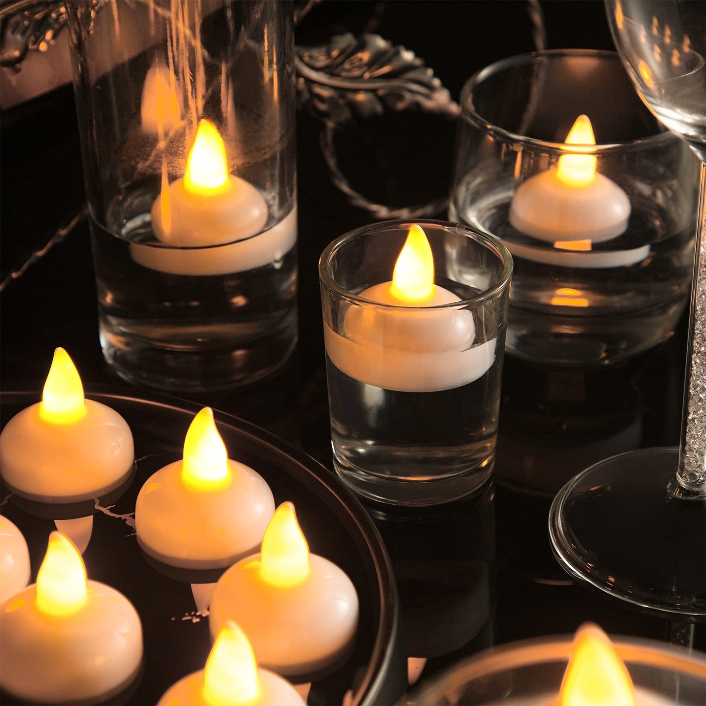 Honoson 36 Pieces Flameless Floating Candles Waterproof LED Tealights Floating Candles Warm White Battery Operated for Valentine Wedding Party Pool Decorations(Yellow Light)