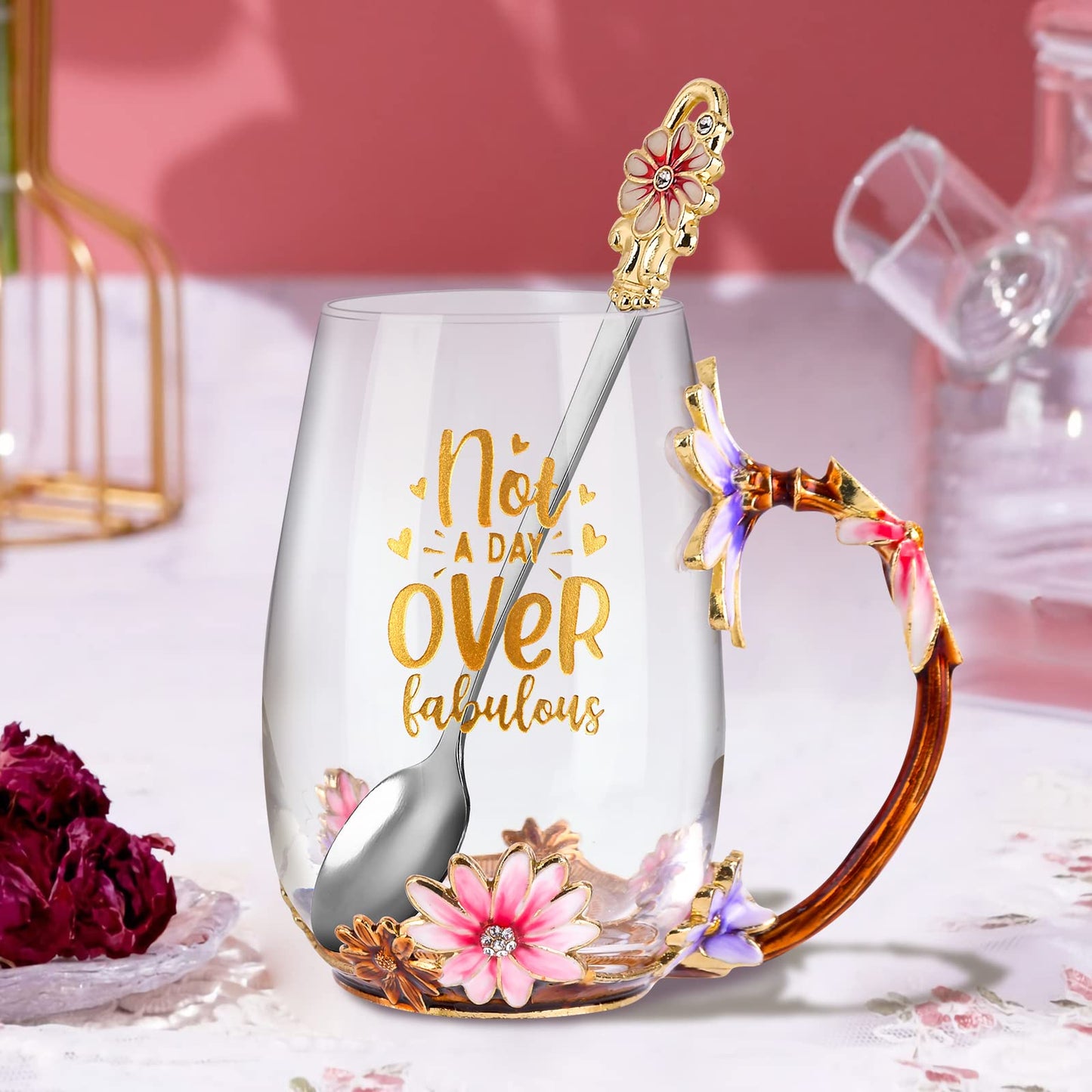 OEAGO Gifts for Mom Women Valentines Day Gifts for Her Glass Coffee Enamels Mug Best Birthday Valentine's for Girlfriend Wife Mothers Day from Daughter Son Tea Cup Stocking Stuffers Christmas