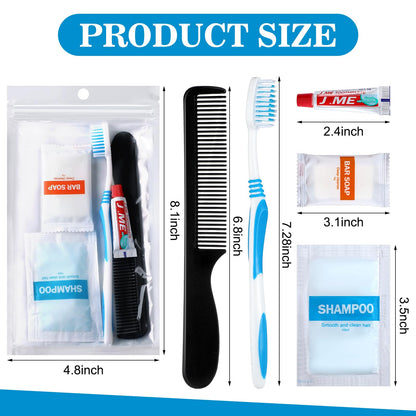 Tiangrid 96 Sets Personal Hygiene Kit Basic Toiletry Kits Homeless Supplies Bulk for Women, Men, Travel, Charity, Business Include 96 Shampoo, 96 Toothbrush, 96 Toothpaste, 96 Comb, and 96 Bath Soap