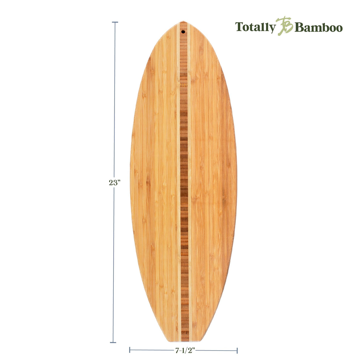 Totally Bamboo Surfboard Cutting Board and Charcuterie Board, Beach-Themed Bamboo Serving Platter with Wall Hang Tie, 23" x 7.5"