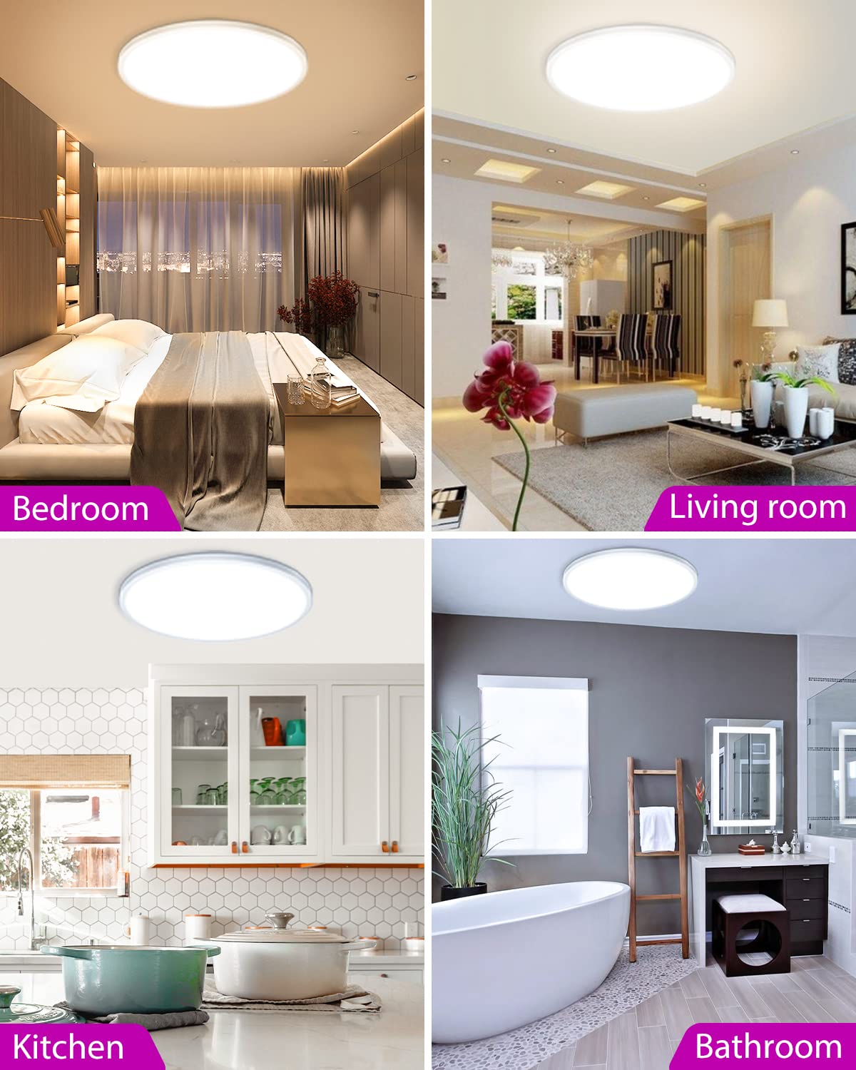 30CM LED Ceiling Light Dimmable, 24W 3200LM Bathroom Lights Ceiling with Remote Control, RGB Color Changing, 3000-6500K, Timer & Memory, Round Flush Ceiling Lamp for Bedroom Living Room Kitchen