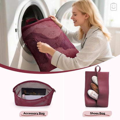 Veken 9/11 Set Compression Packing Cubes for Travel Essentials,Compressible Expandable Large Luggage Suitcase Organizer Bags for Clothing,Durable Space Saver Storage Bags with Toiletry Bags(Wine Red)