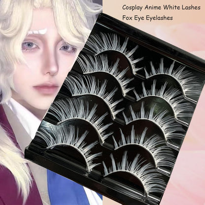 MUQIU37 White Lashes Fairy Eyelashes Cat Eye Wispy Spiky False Eyelashes Cosplay Manga Lashes Halloween Easter Lashes Natural Anime White Fake Lashes Fox Eye Long Volume Fake Eyelashes (MQ15-5 Pairs)