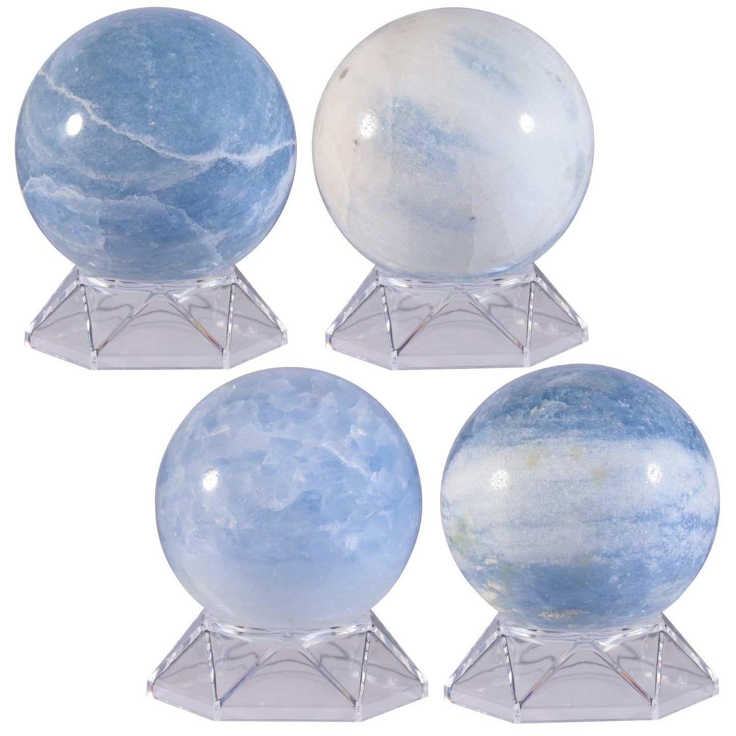 Rockcloud Natural Blue Celestite Crystal Ball with Acrylic Stand Polished Decorative Sphere Figurine Sculpture for Divination, 2.79-3.14 Inches