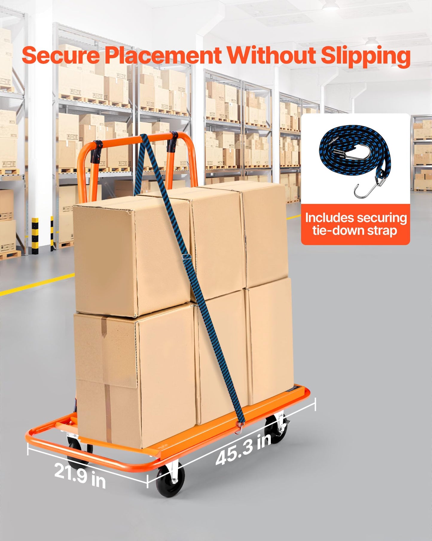 VEVOR Drywall Cart Dolly, Steel Panel Dolly with 4 Swivel Casters, Durable & Long-Lasting, Panel Truck Cart with Tie-Down Strap for Plywood, Plasterboard, Glass, Orange