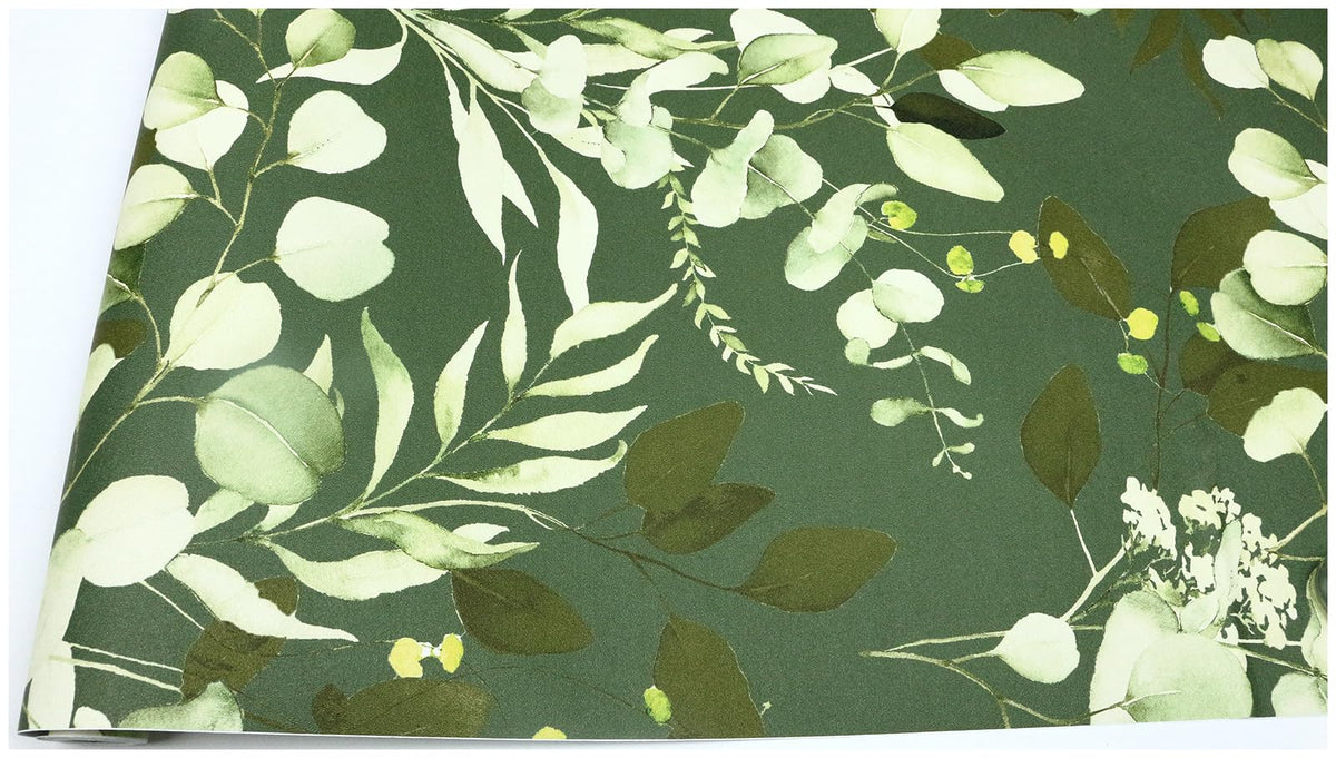 HAOKHOME Peel and Stick Wallpaper Boho Sage Green Eucalyptus Leaf Floral Wall Mural Home Nursery Decor Renter Friendly Wallpaper 17.3in x 9.8ft