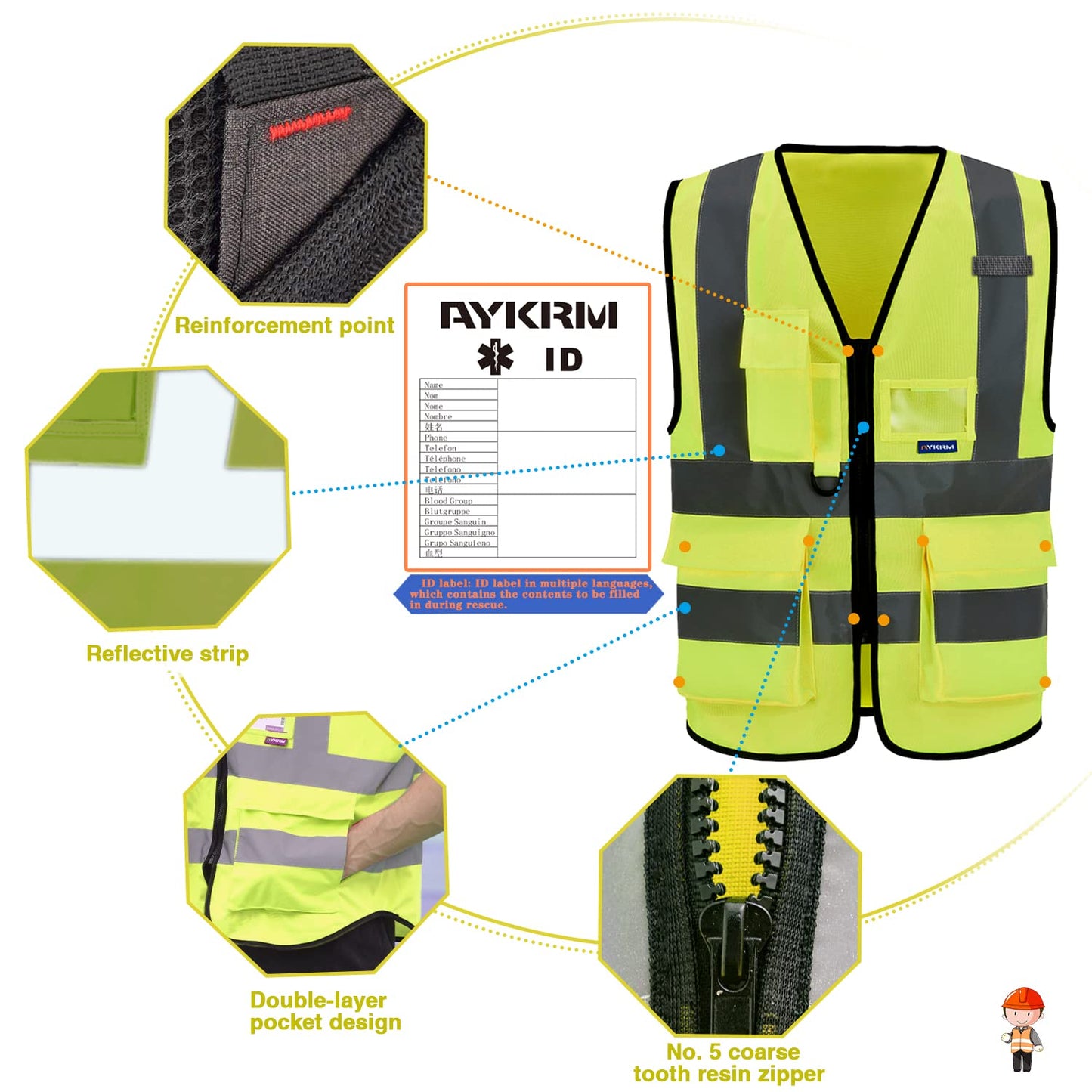 Hi viz vests yellow high viz Class 2 hi vis Zipper Front High Visibility vest Hi Vis Executive Vest Waistcoat with Phone & ID Pockets