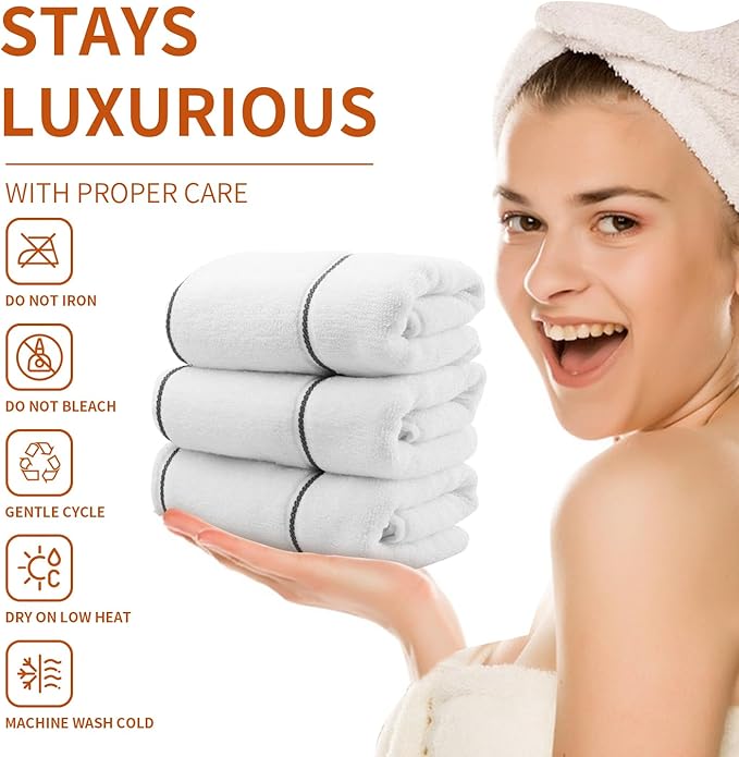 White 3 Pack Hand Towels, 100% Cotton, Highly Absorbent and Soft Feel Towels