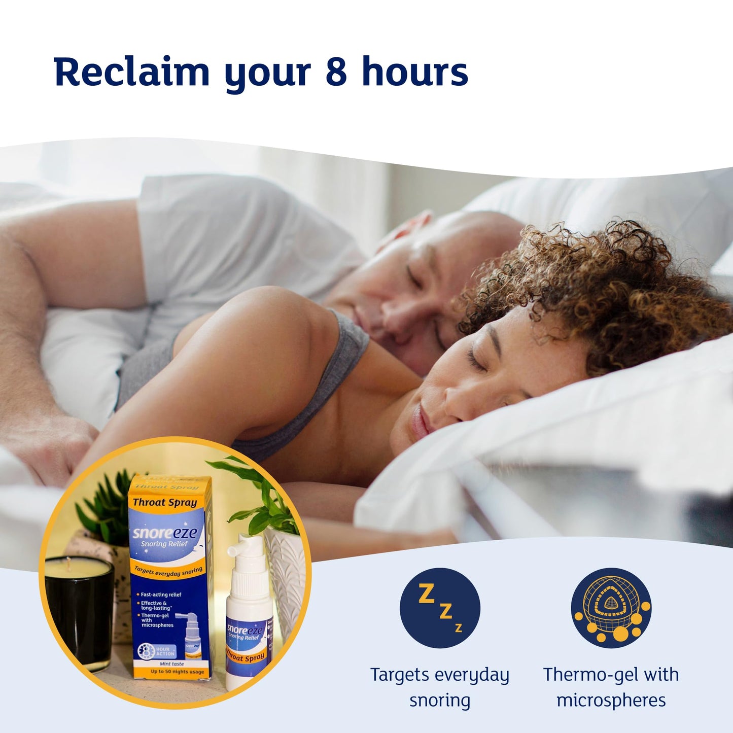 Snoreeze Anti-Snoring Throat Spray - Effective Snoring Aids for Men & Women - Fast Acting Lubricating Thermo Gel - Snore Stopper to Use with Mobile App - 23,5ml, 50 Nights Use