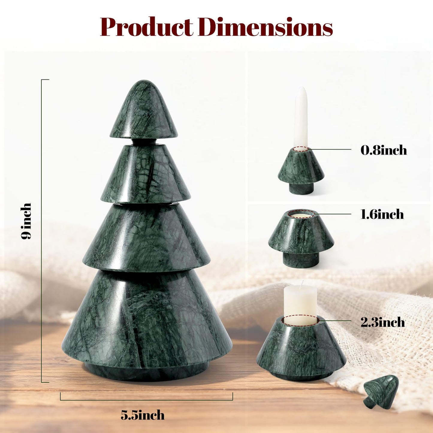 Koville Marble Christmas Tree - Dual-Use Candle Holder, Natural Stone Holiday Decor for Home & Gift Giving