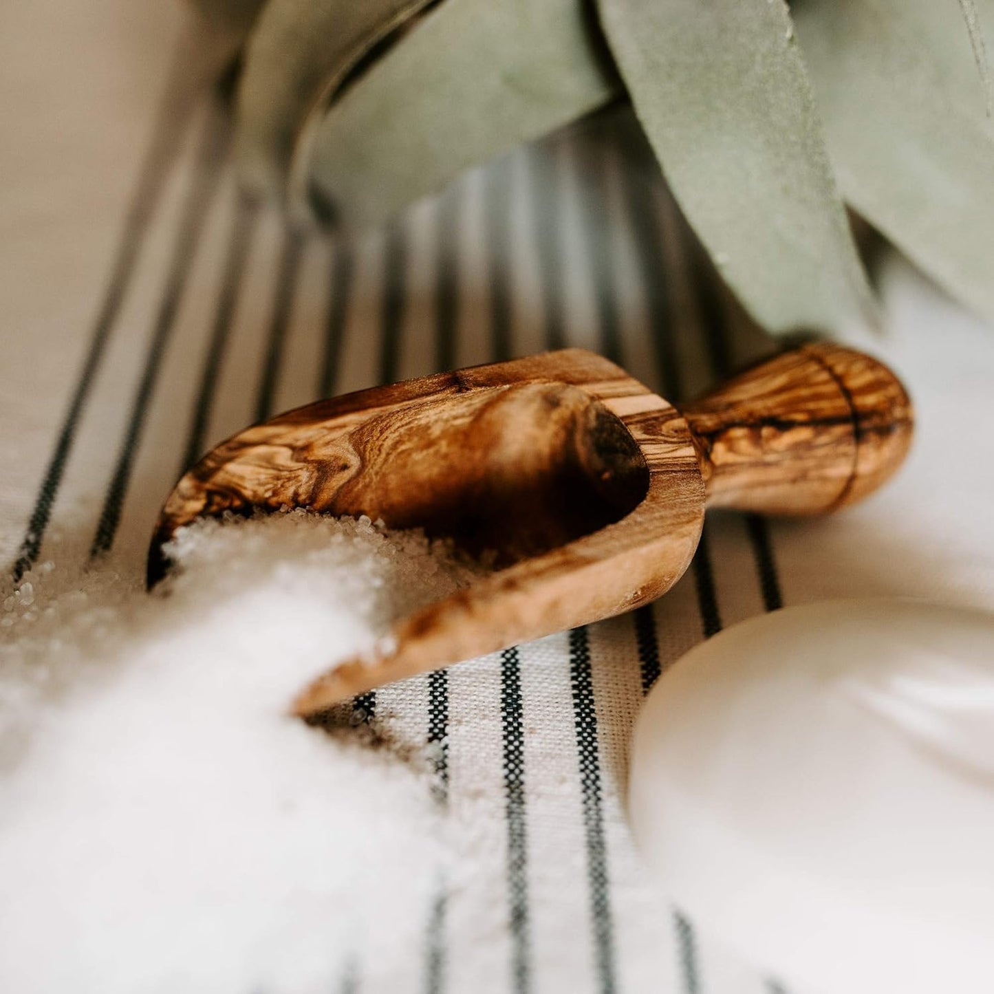 Olive Wood Bath Salt Scoop – 5 Inch Long Wooden Luxury Spoon for Epsom Soaks, Kitchen and Pantry – Large Size