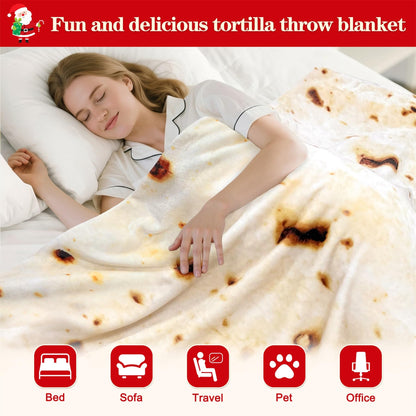 Mermaker Burrito Tortilla Taco Blanket 71 inches for Adult Kids, Realistic Tortilla Throw Blanket Funny Gifts for Women Men Teen Boy Girl, Soft Flannel Food Blanket for Christmas Birthday Gifts-Yellow