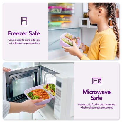 Glotoch 50 Pack Purple Meal Prep Containers Reusable 2 Compartments, Glotoch 32OZ to Go Containers for Food, Disposable Plastic Food Containers with Lids for Microwave Dishwasher Freezer Safe
