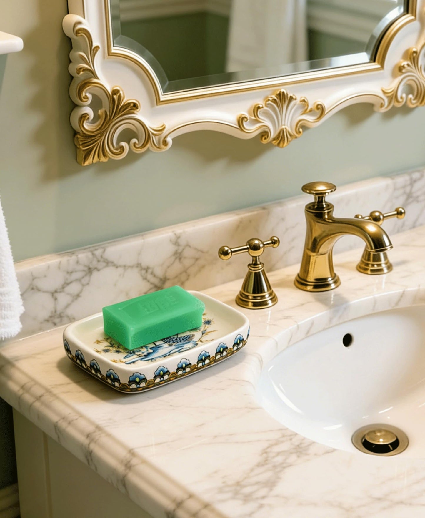 Kelake Ceramic Soap Dish Creative Ice Crack Ceramic Peacock and Flower Pattern Soap Dish Holder for Bathroom and Shower Soap Tray Box with Drain Gift for Mum Family