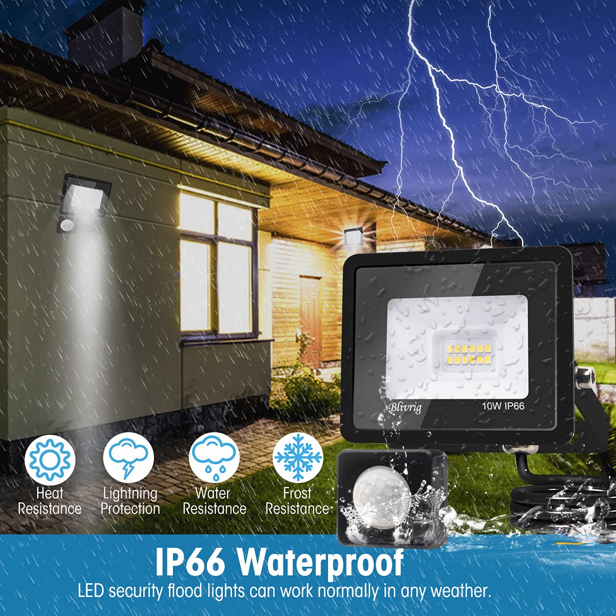 Security Lights Outdoor Motion Sensor, 10W Floodlights with Sensor 1000LM Warm White 3500K Daylight IP66 Waterproof Outdoor Led Light with Motion Sensor for Garden, Garage, Backyard, Courtyard