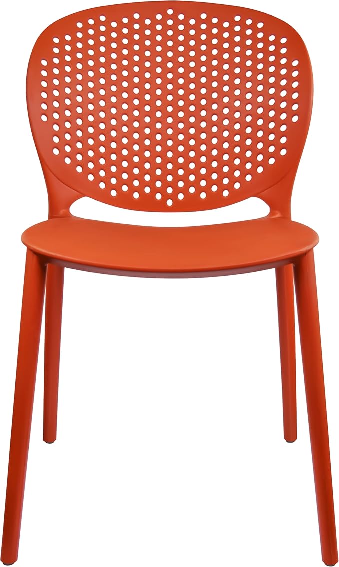 2xhome Set of 3 Patio Dining Chairs | Modern Stackable Outdoor Pool Side Chair | Weather Resistant Plastic for Yard, Porch, Balcony, Kitchen, Orange