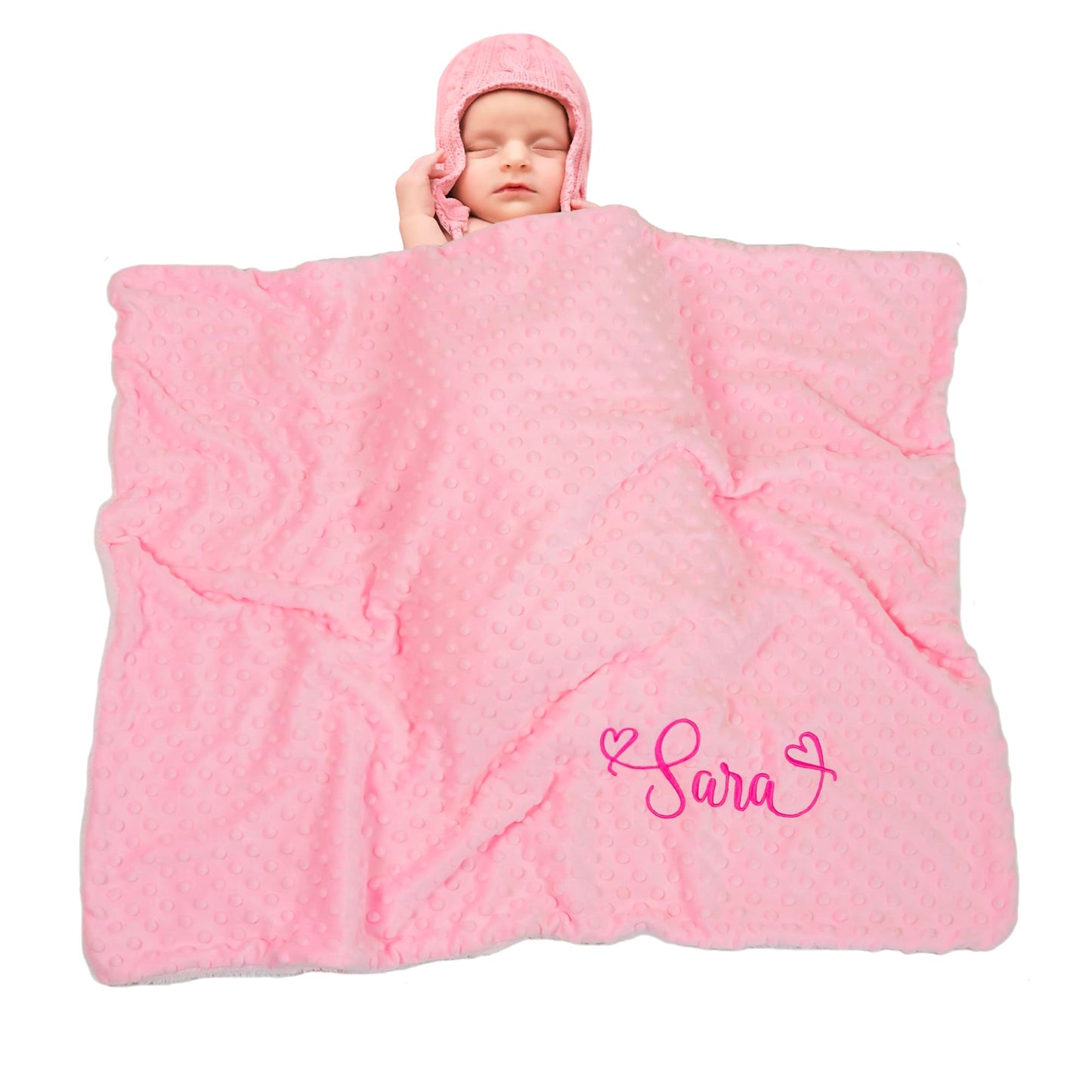 Personalized Baby Blankets for Girls and Boys, Custom Baby Blanket with Name, Embroidered Soft Minky Fleece Customized Nursery Blanket, Newborn Shower Christening Birthday Gift, 27 * 35 Inch