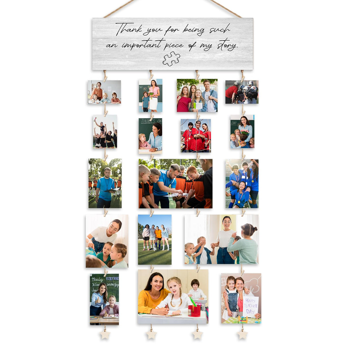 Orchroma Thank You Teacher Gifts Photo Picture Framed Collage Goard,Hanging Photo Display with Clips,Thank You for Being Such an Important Piece of My Story Wall Decor for School Teacher Classroom