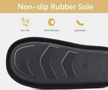 ONCAI Mens Slippers Black Knit Stripes Memory Foam Mule Slippers Slip On Warm House Indoor/Outdoor Shoes With Non-Slip Sole Size 9