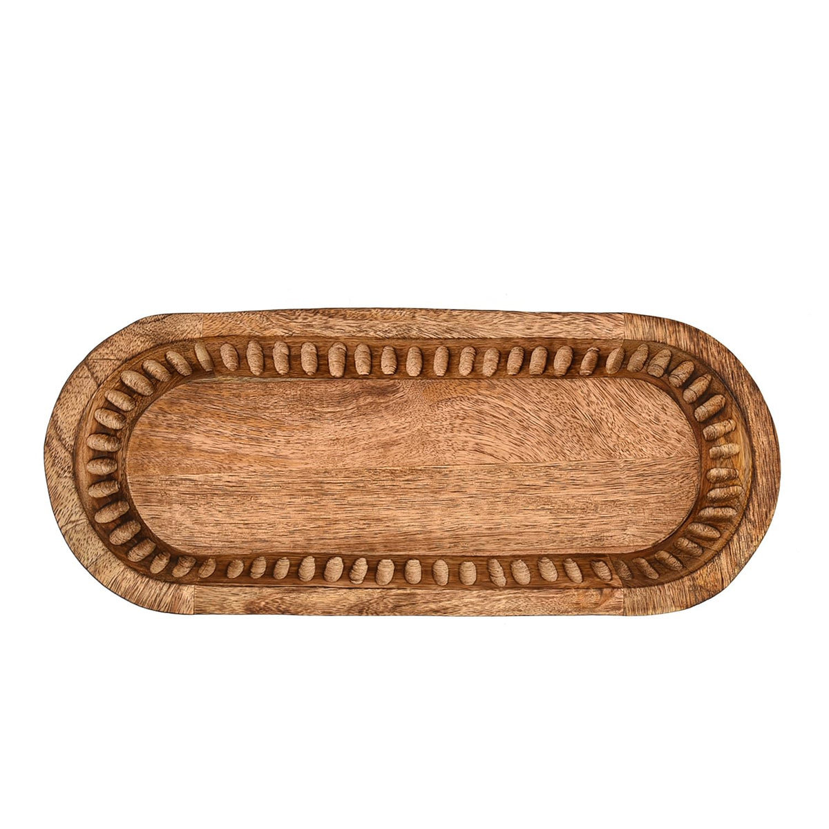 Kaizen Casa Decorative Mango Wood Bowl – Hand-Carved Wooden Centerpiece with Burned Finish for Entry Table, Coffee Table, Kitchen & Dining Room | Rustic Farmhouse Décor (14" X 6" X 2")