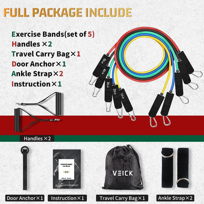 VEICK Resistance Bands Widerstandsbänder Set 5 Fitnessbänder Expander Tube Rubber Bands, Fitnessband mit Tragtasche, Pilates Krafttraining Physiotherapie