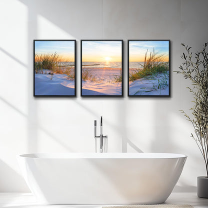Black Framed Beach Wall Art Set - Blue Seascape Paintings for Living Room, Bedroom & Office - 12"X16" Each