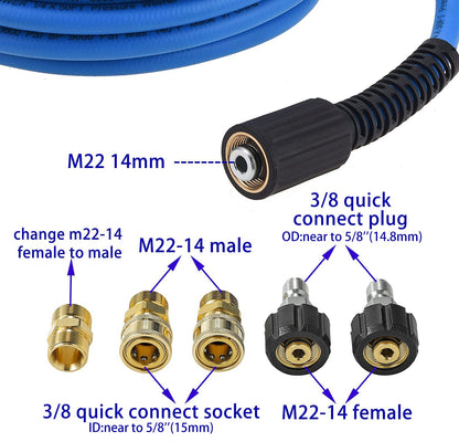 FIXFANS Pressure Washer Hose – 1/4" X 50 FT High Power Washer Extension Hose – Kink & Wear Resistant High Pressure Hose for Replacement – Compatible with M22 Fittings – 3600PSI