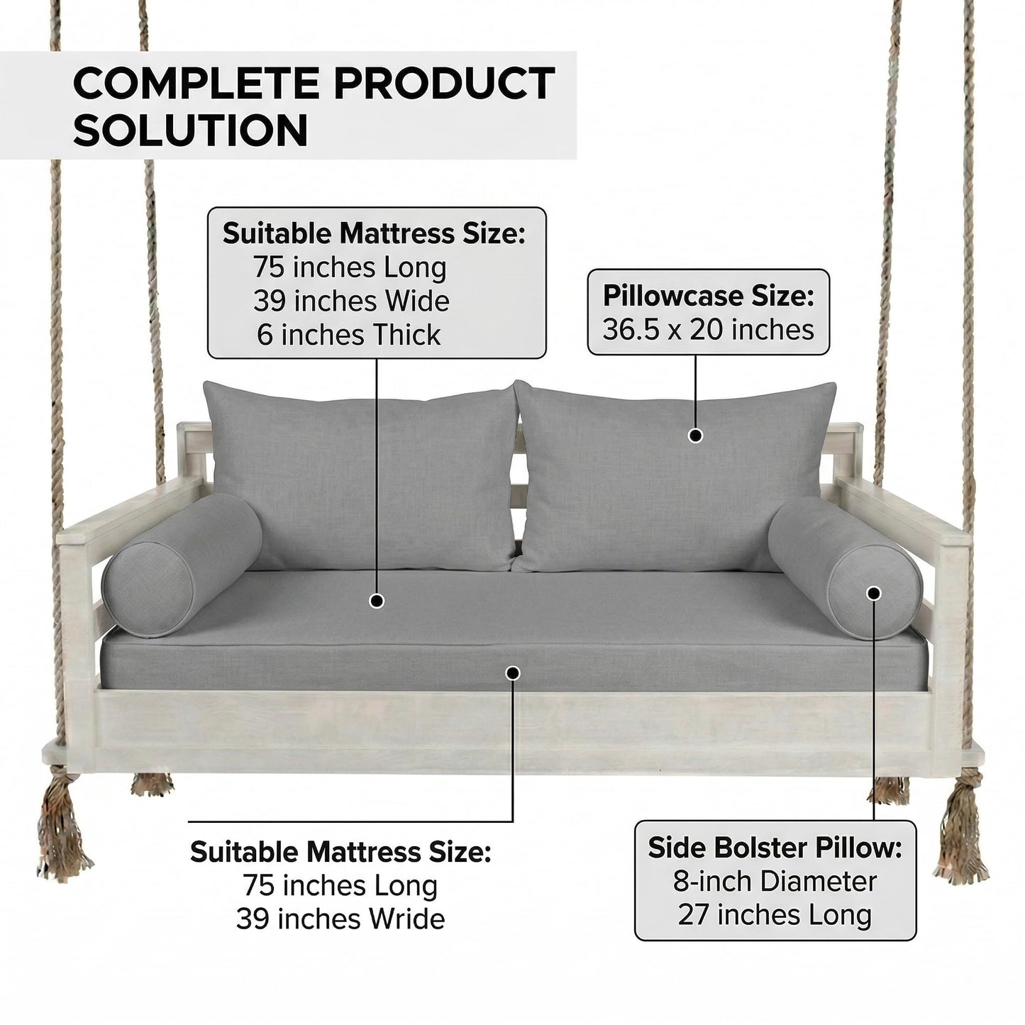WQZWDFC Outdoor Daybed Cushion Cover Twin Size Patio Swing Bed Mattress Bolster Pillow Fitted Sheet Covers with Zipper -Only Cover (Off-White)