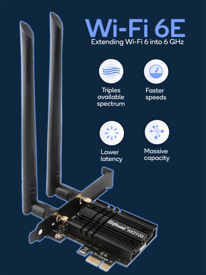 WiFi Card 5400Mbps 6E Wireless WiFi Bluetooth 5.3 PCIe Network Card, Intel WiFi 6E AX210 Chip, 6GHz/5GHz/2.4GHz PCI Express Bluetooth WiFi 6 Card for Desktop/PC Windows 11/10(64Bit)