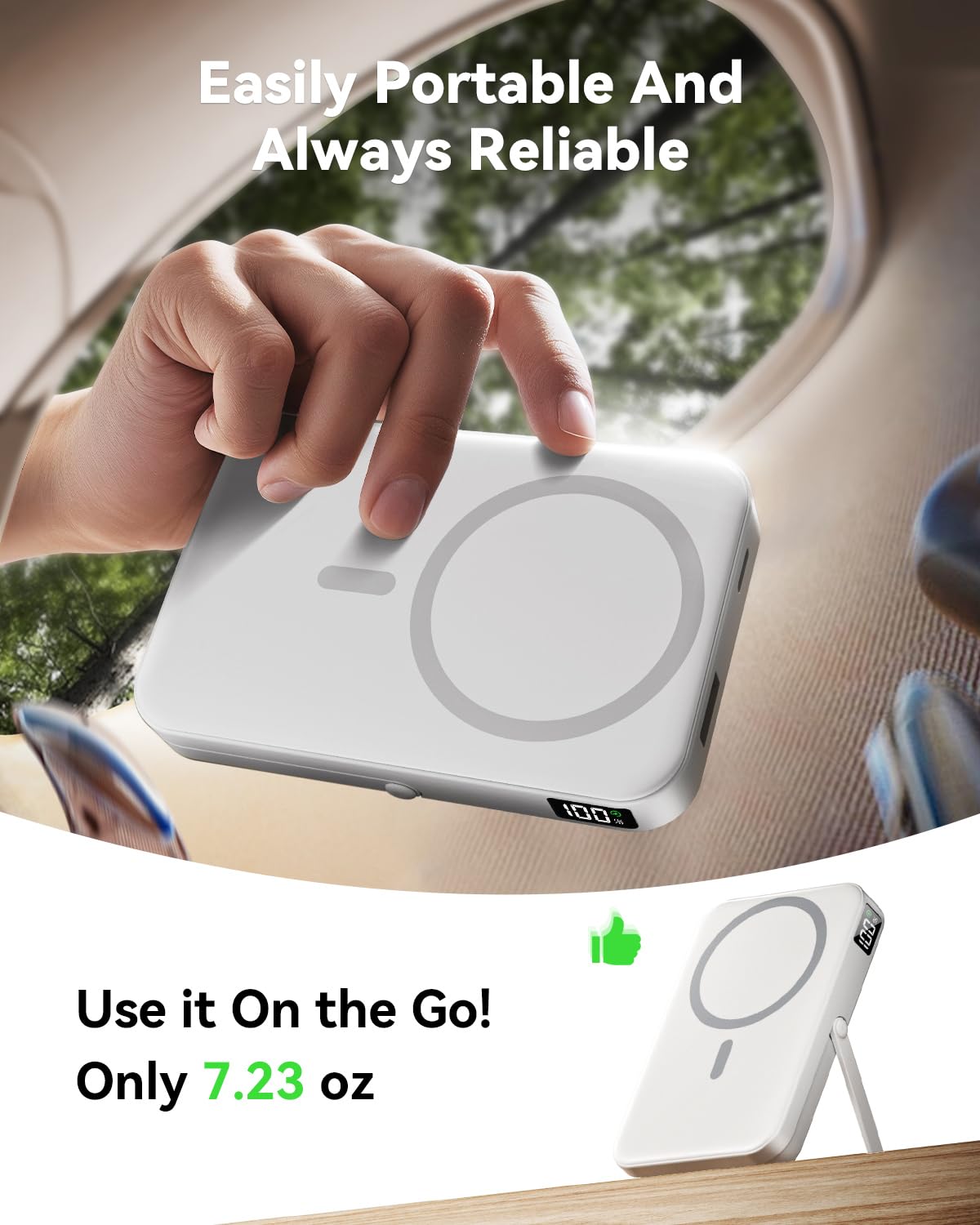 for Magsafe Battery Pack 10000mAh Power Bank with Foldable Stand Portable Charger,PD 22.5W Fast Charge,Travel Essential Wireless Charger for iPhone 17/16/15/14/13/12 Series–Black