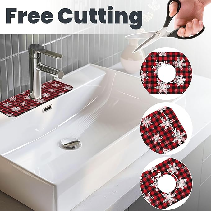 Christmas Snowflake Ho Red Black Buffalo Plaid Kitchen Sink Splash Guard Faucet