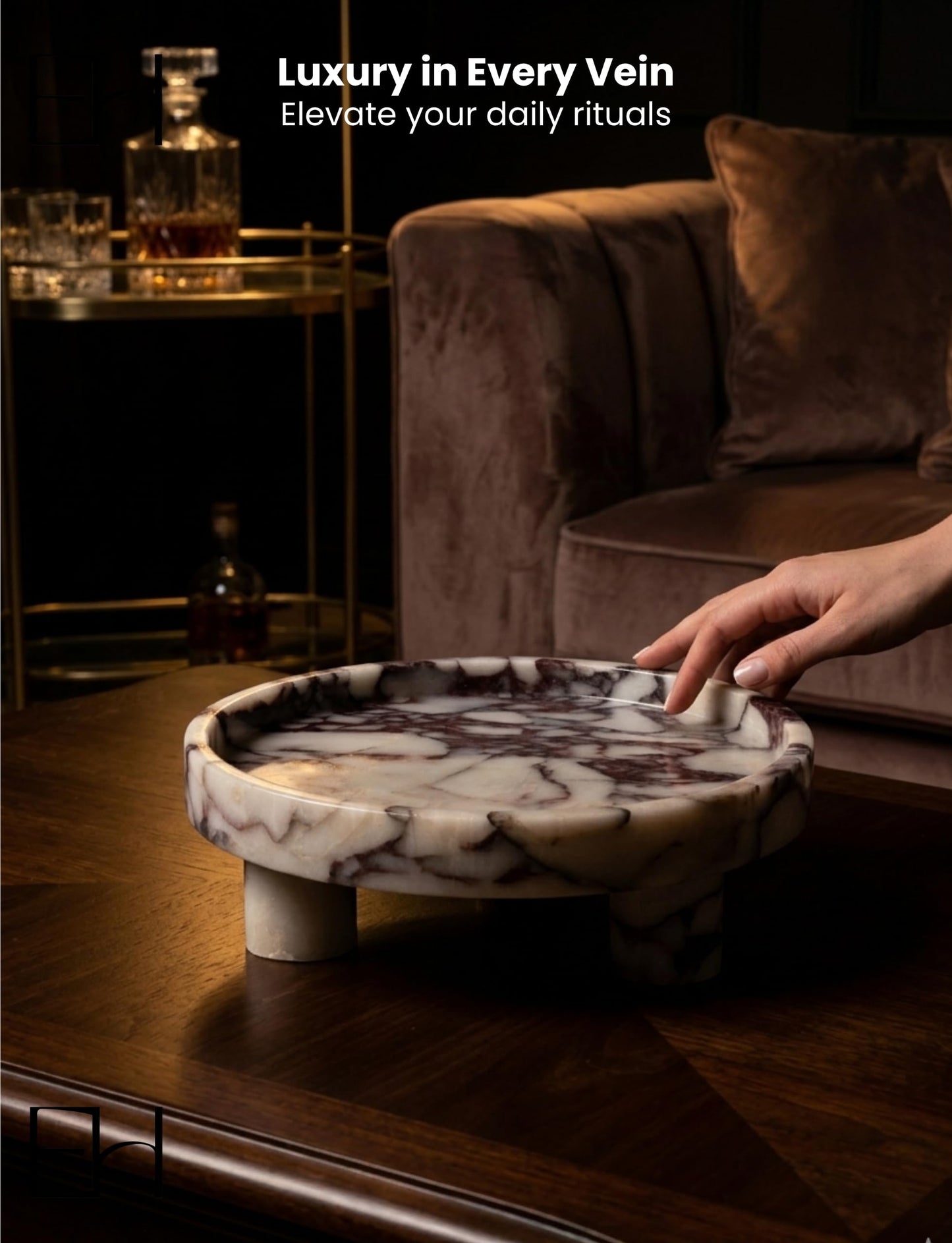 ExcHues 10” Footed Marble Tray and Fruit Bowl for Kitchen Counter