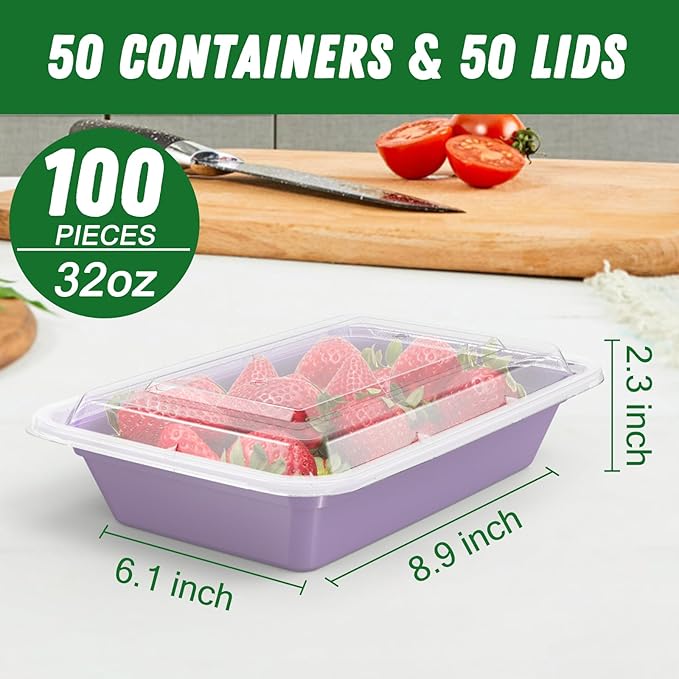50 Pack 32 oz Meal Prep Containers Reusable